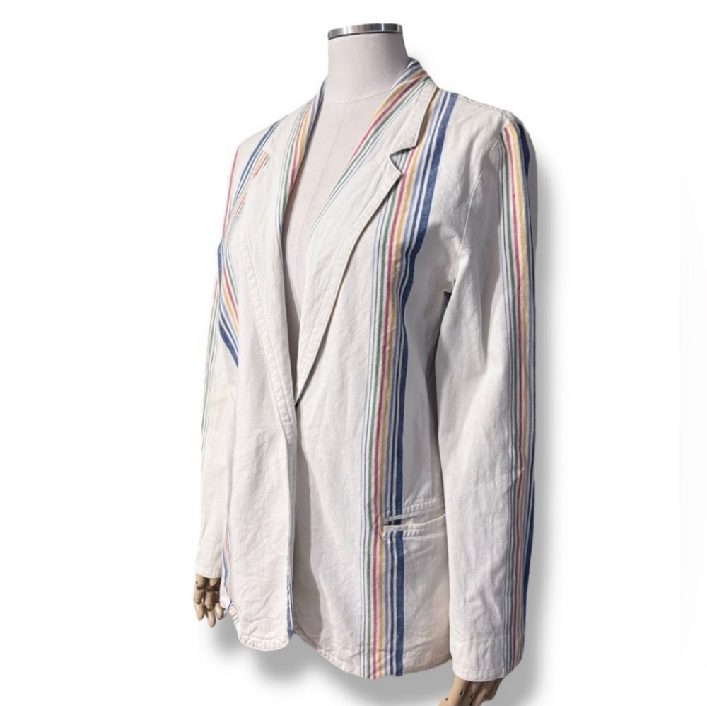 DIANE VON FURSTENBERG White w/ Multi-Color Striped Single Button Blazer VINTAGE